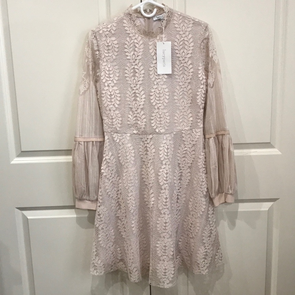 Blush colored lace dress